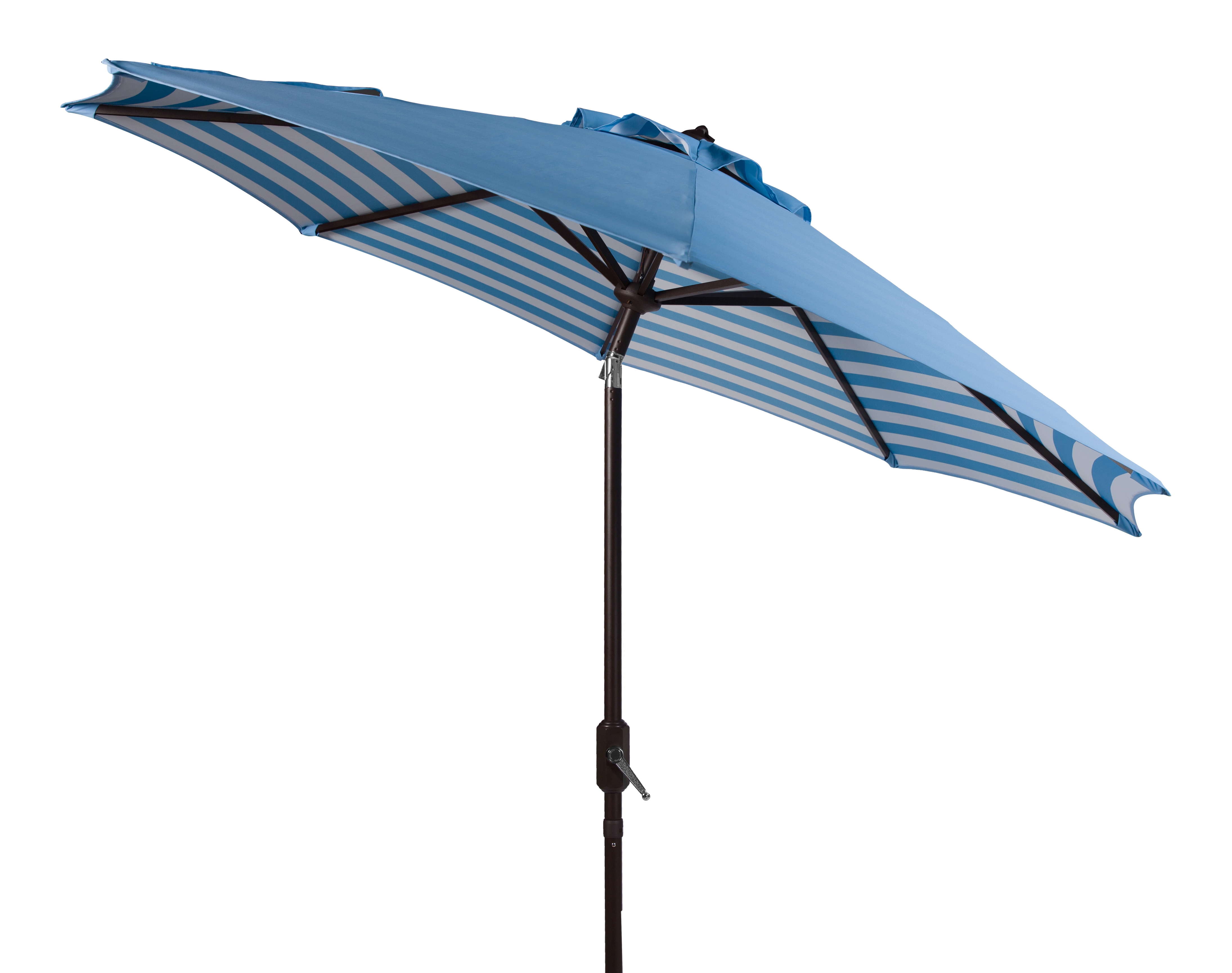 Athens Inside Out Striped 9Ft Crank Outdoor Auto Tilt Umbrella - Blue/White - Safavieh - Image 1
