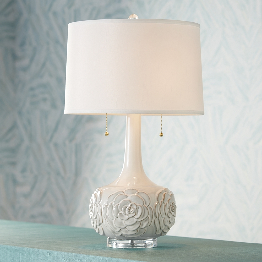Possini Euro Natalia White Floral Lamp with Table Top Dimmer - Style # 89K92 - Image 0