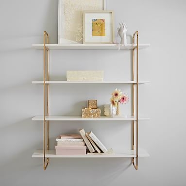Metallic Trim Wall Bookcase, Gold/Simply White, 4-Shelf - Image 0