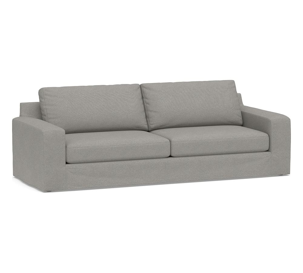 Big Sur Square Arm Slipcovered Grand Sofa 105" 2-Seater, Down Blend Wrapped Cushions, Performance Heathered Basketweave Platinum - Image 0