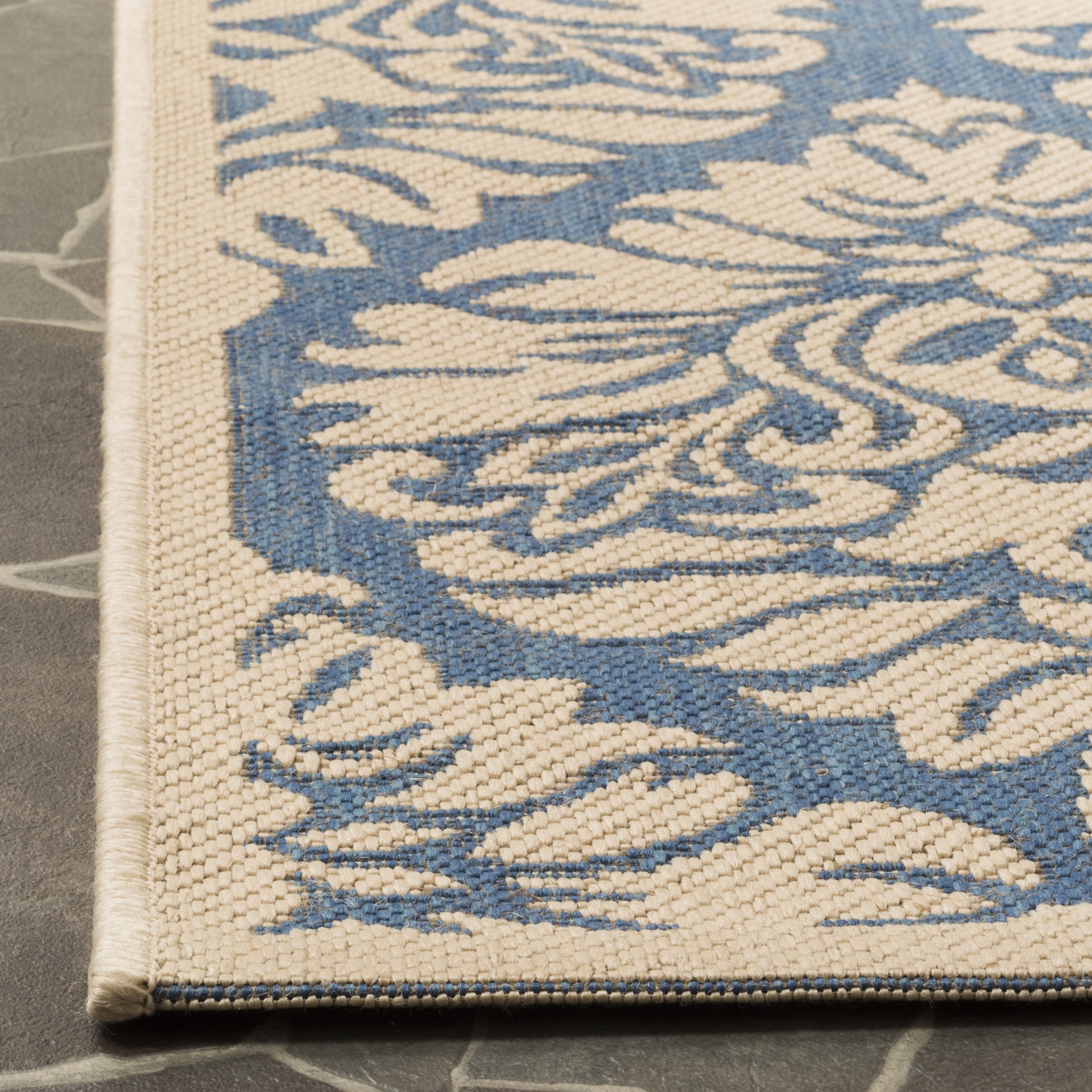 Arlo Home Indoor/Outdoor Woven Area Rug, LND135M, Blue/Cream,  5' 1" X 7' 6" - Image 2