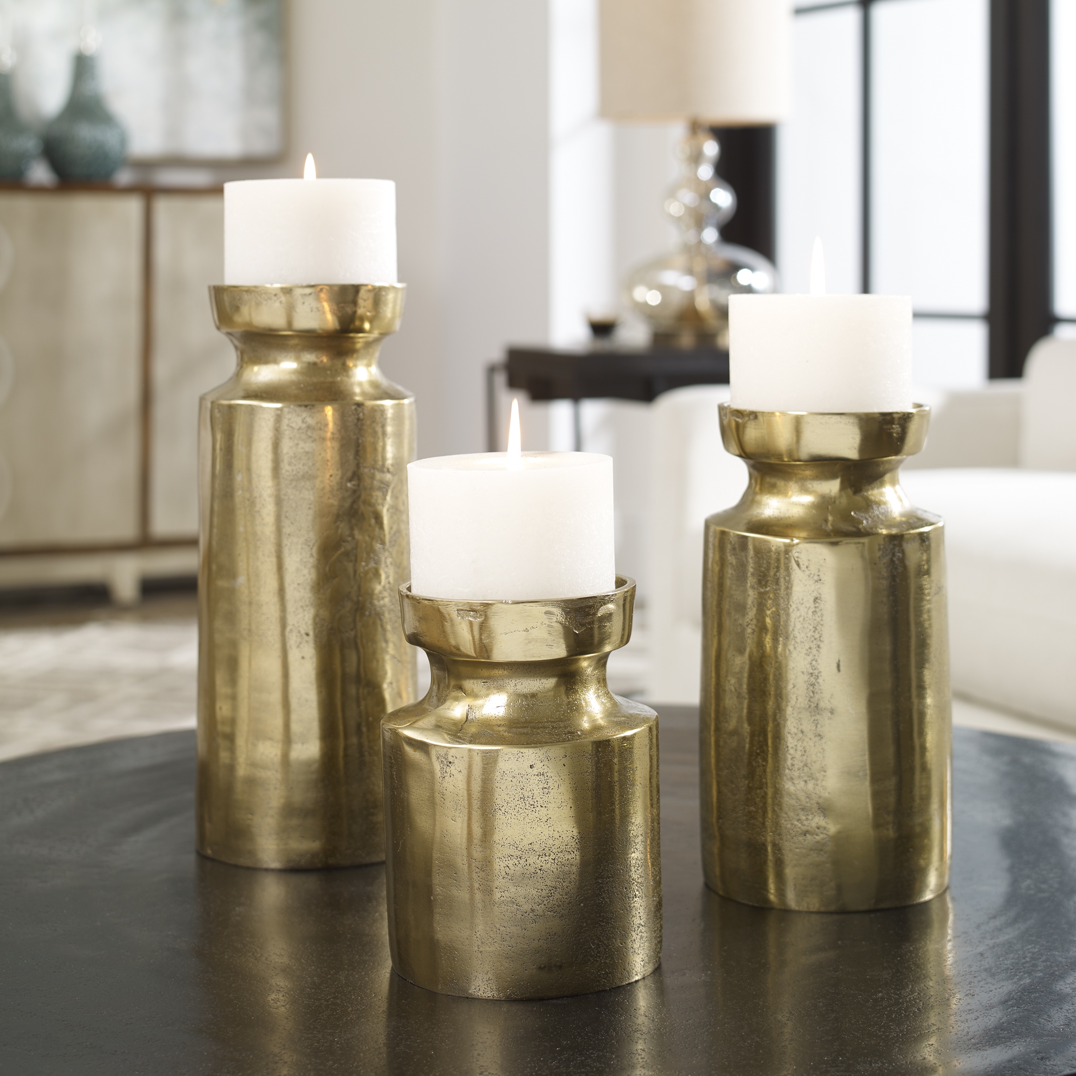 Amina Antique Brass Candleholders Set/3 - Image 1