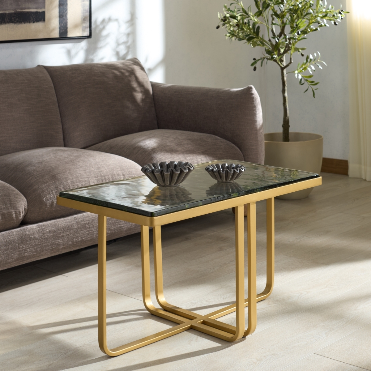 Dominic Glass Top Coffee Table - Brass/Clear - Image 1