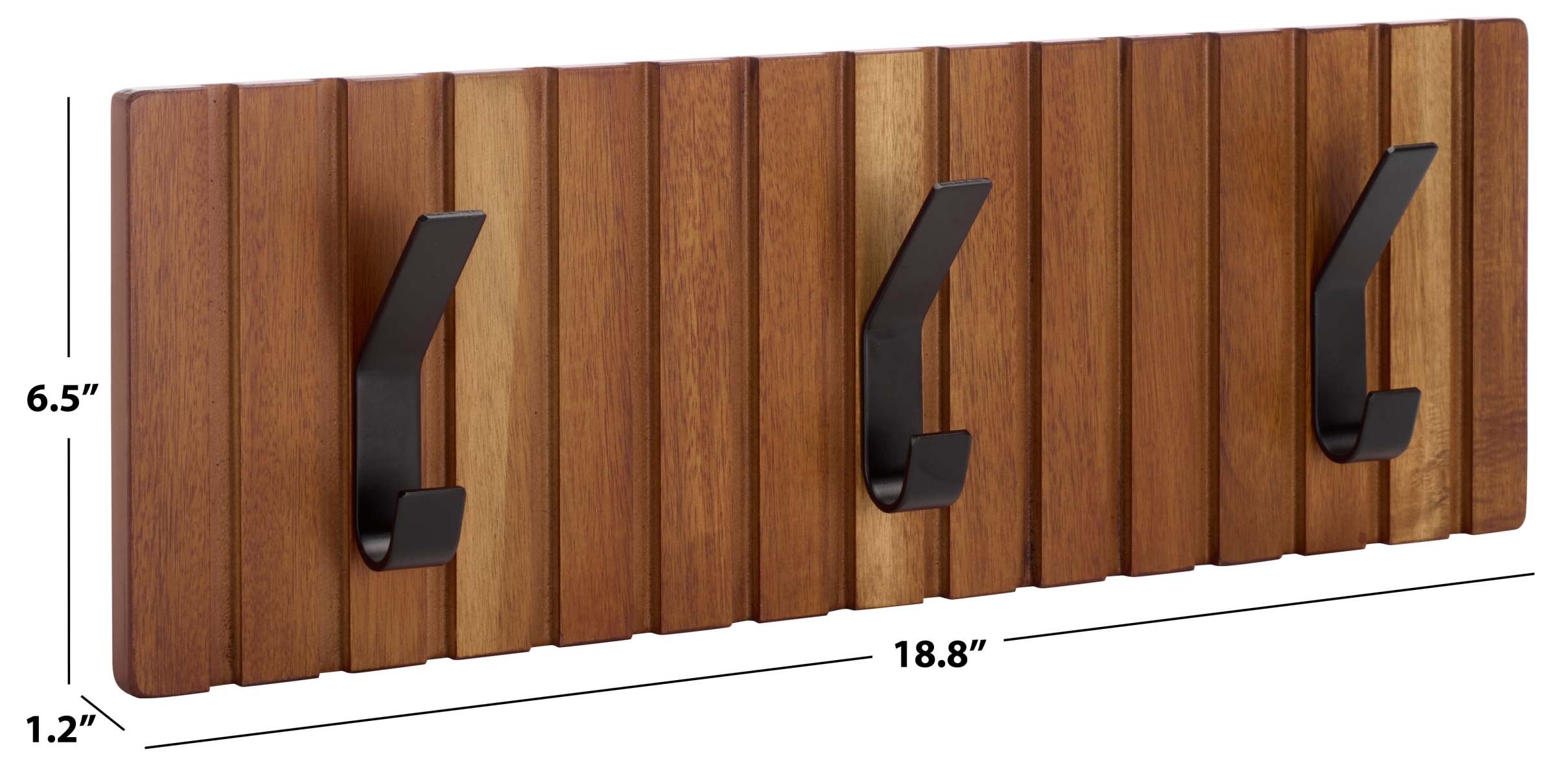 Fraizer 3 Hook Wall Mounted Coat Rack - Natural Acacia / Black - Image 2