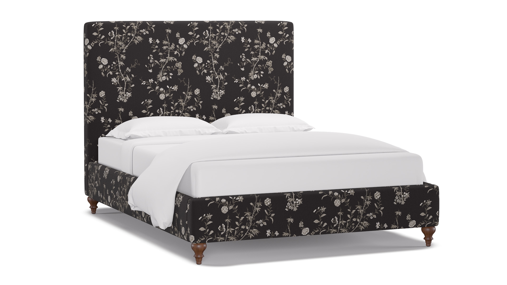 Classic Bed, Black Bamboo Garden, Walnut Traditional Turned Leg, Queen - Image 1