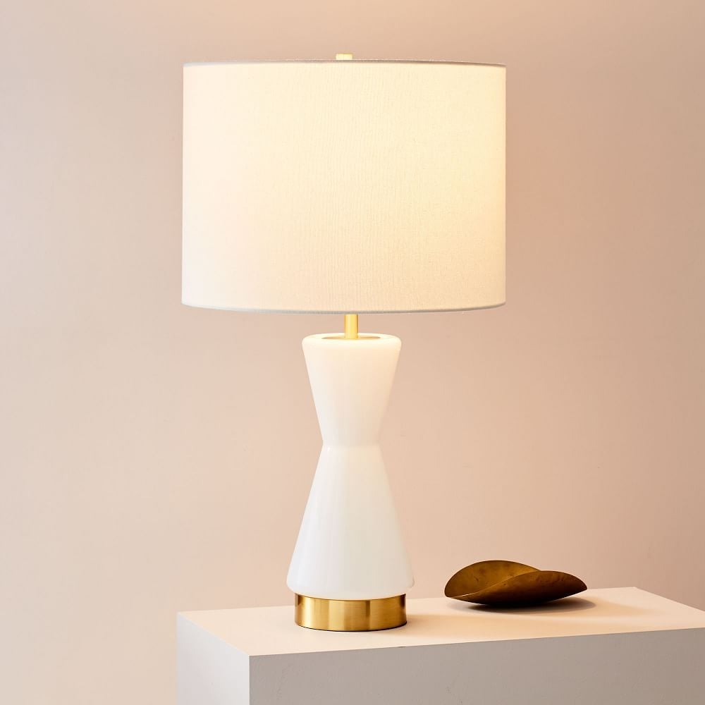 Metalized Glass Table Lamp + USB, Large, White, Antique Brass, Individual - Image 0