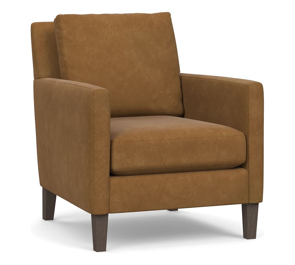 Felix Leather Armchair, Polyester Wrapped Cushions, Nubuck Camel - Image 0