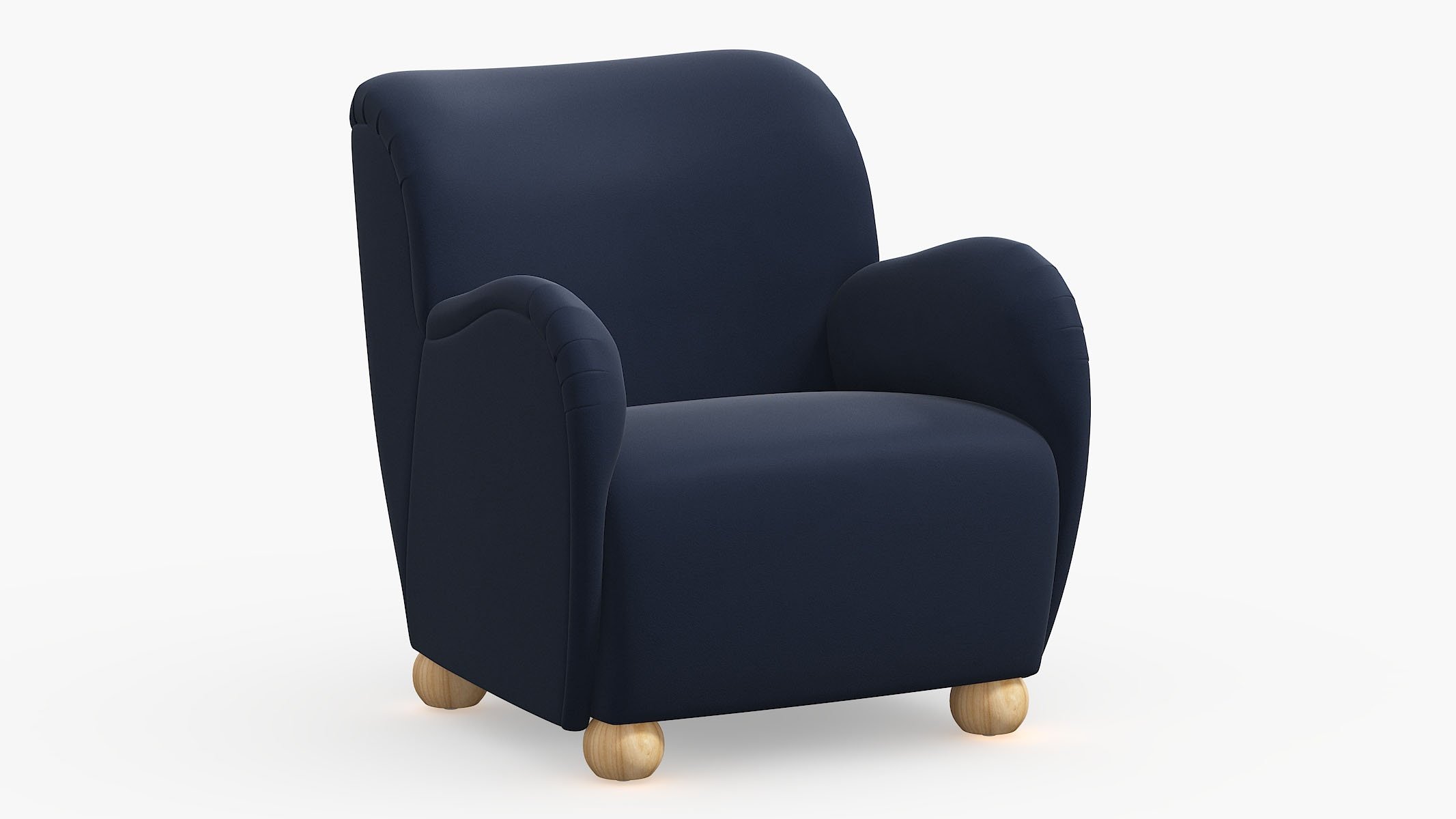 Bun Foot Accent Chair, Navy Classic Velvet, Natural - Image 0