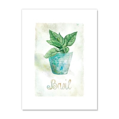 'Potted Basil Cooking Herbs' - Unframed Painting Print on Paper - Image 0