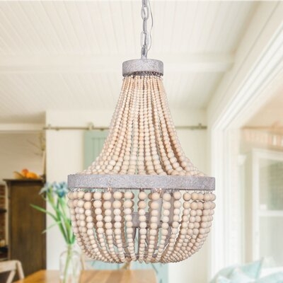 3-Light Vintage Farmhouse Wood Beads Chandelier Rustic Pendant - Image 0