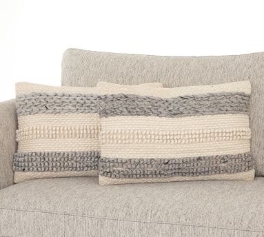 Textured Stripe Pillow, Set of 2, 24" x 16", Cream & Gray - Image 2