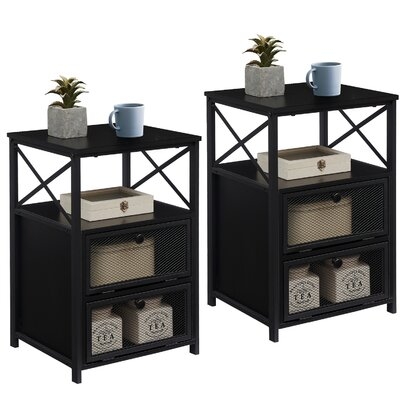 Modern Nightstand With Flip Drawers In Black And Brown Set Of 2 - Image 0