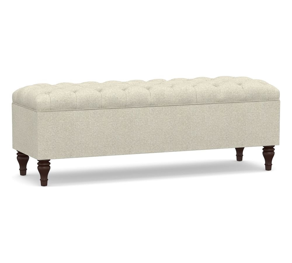 Lorraine Upholstered Tufted Queen Storage Bench, Performance Heathered Basketweave Alabaster White - Image 0