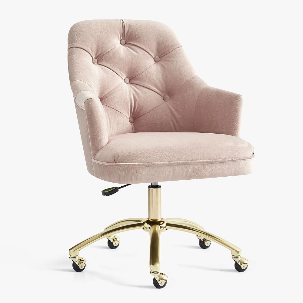 Tufted Swivel Desk Chair, Lustre Velvet Dusty Blush - Image 0