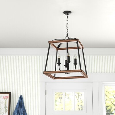 Daniela 4 - Light Lantern Geometric Chandelier with Wood Accents - Image 0