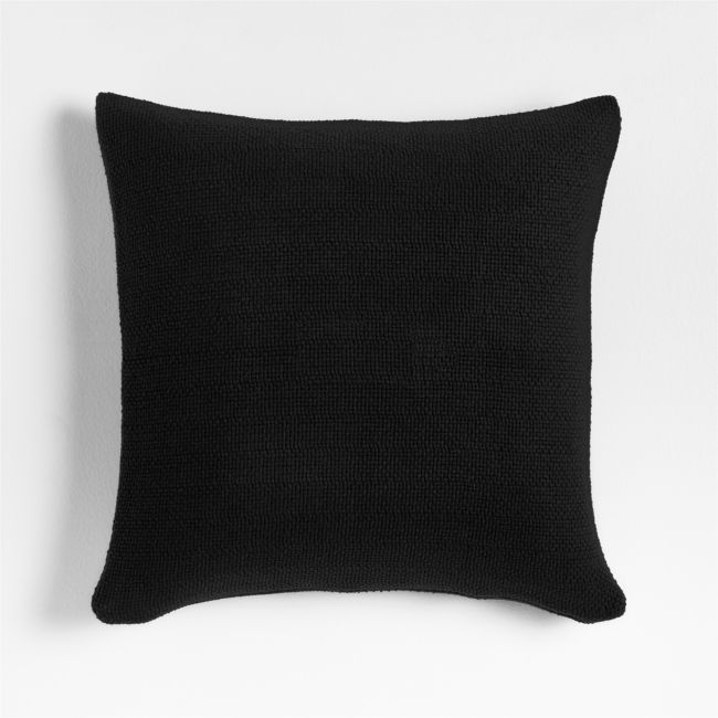 Organic Cotton Basketweave 20x20 Ink Black Throw Pillow Cover - Image 0