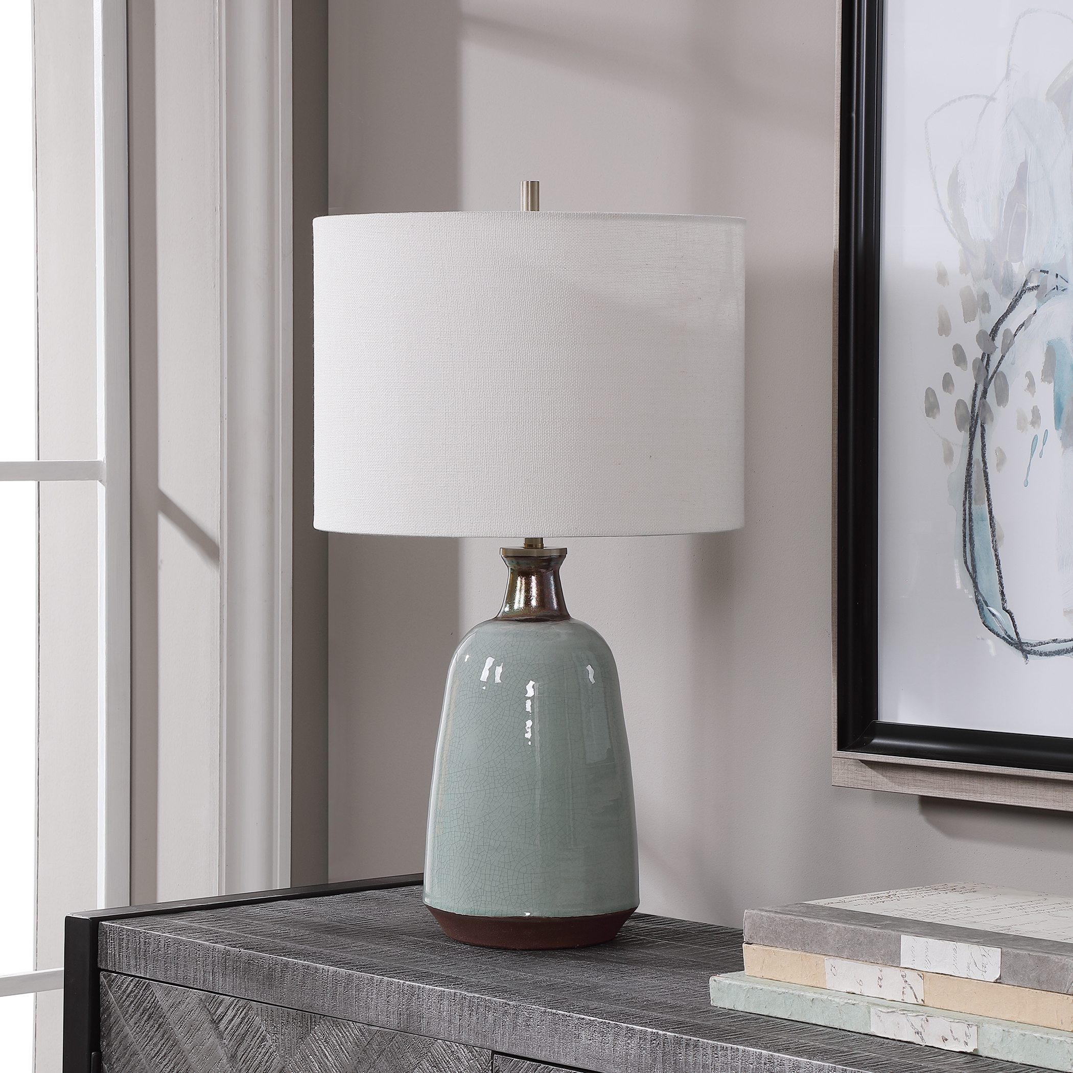 Ceramic Glazed Table Lamp, Turquoise, 24" - Image 3