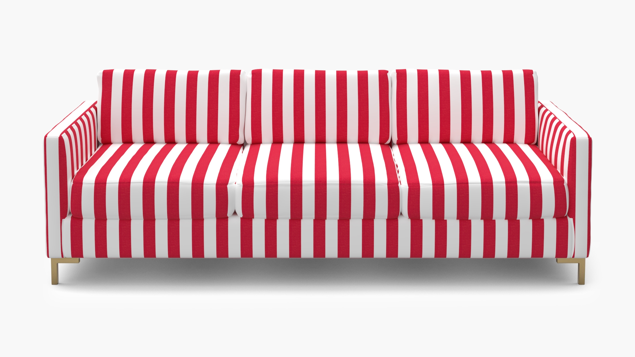 Modern Sofa, Red Cabana Stripe, Brass L Leg - Image 0