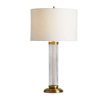 Maggie Glass Table Lamp, 23", Antique Brass &amp; Glass Base With Small Gallery SS Shade, White - Image 2