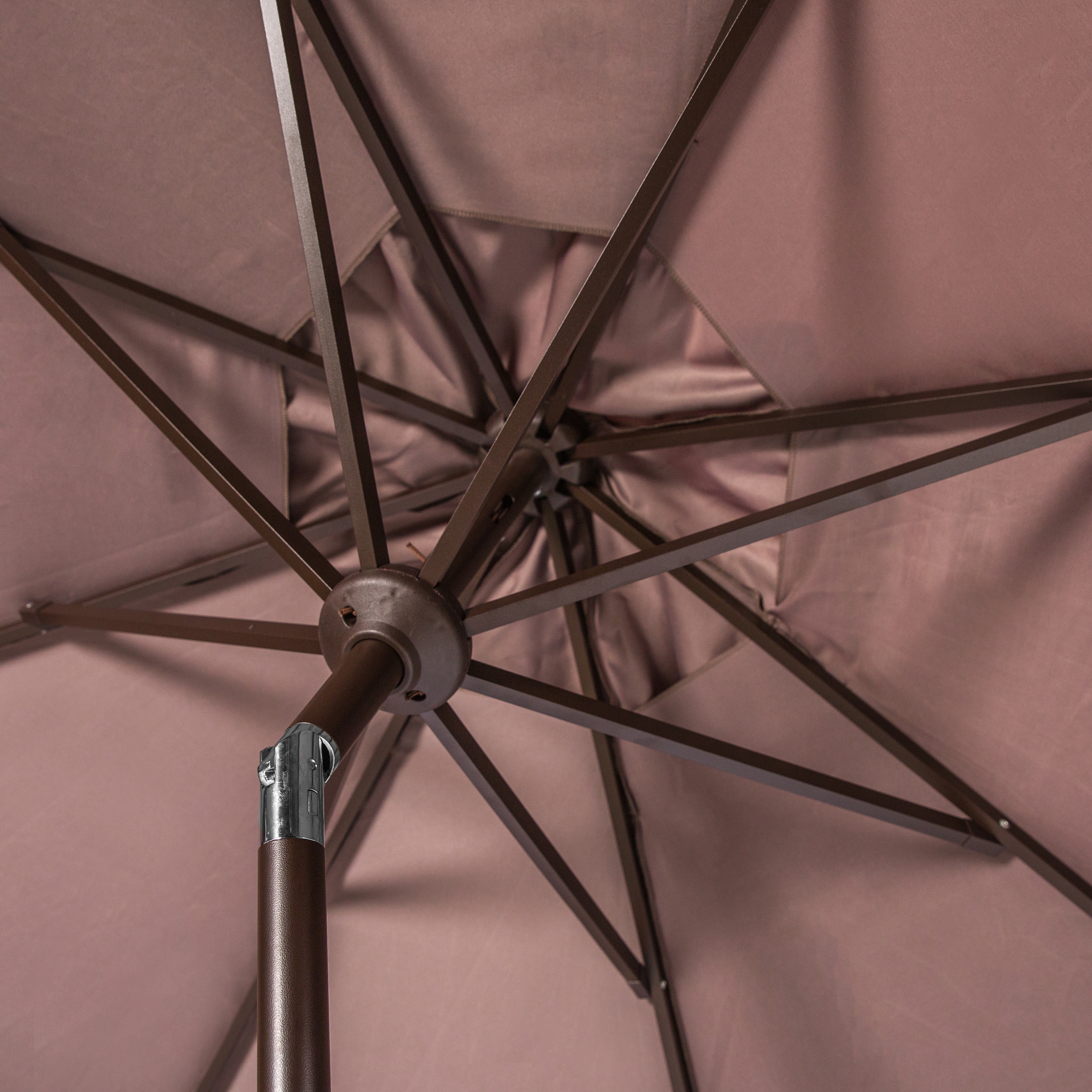 Venice Single Scallop 9Ft Crank Outdoor Push Button Tilt Umbrella - Taupe/White - Safavieh - Image 3