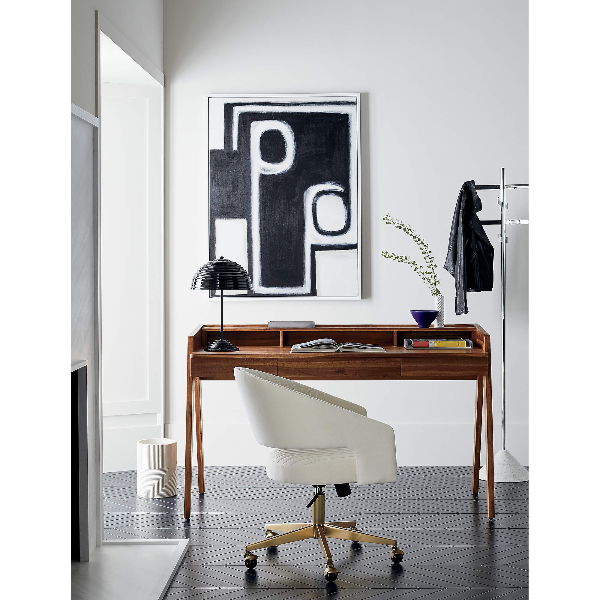 Channel Office Chair, Ivory Velvet - Image 1