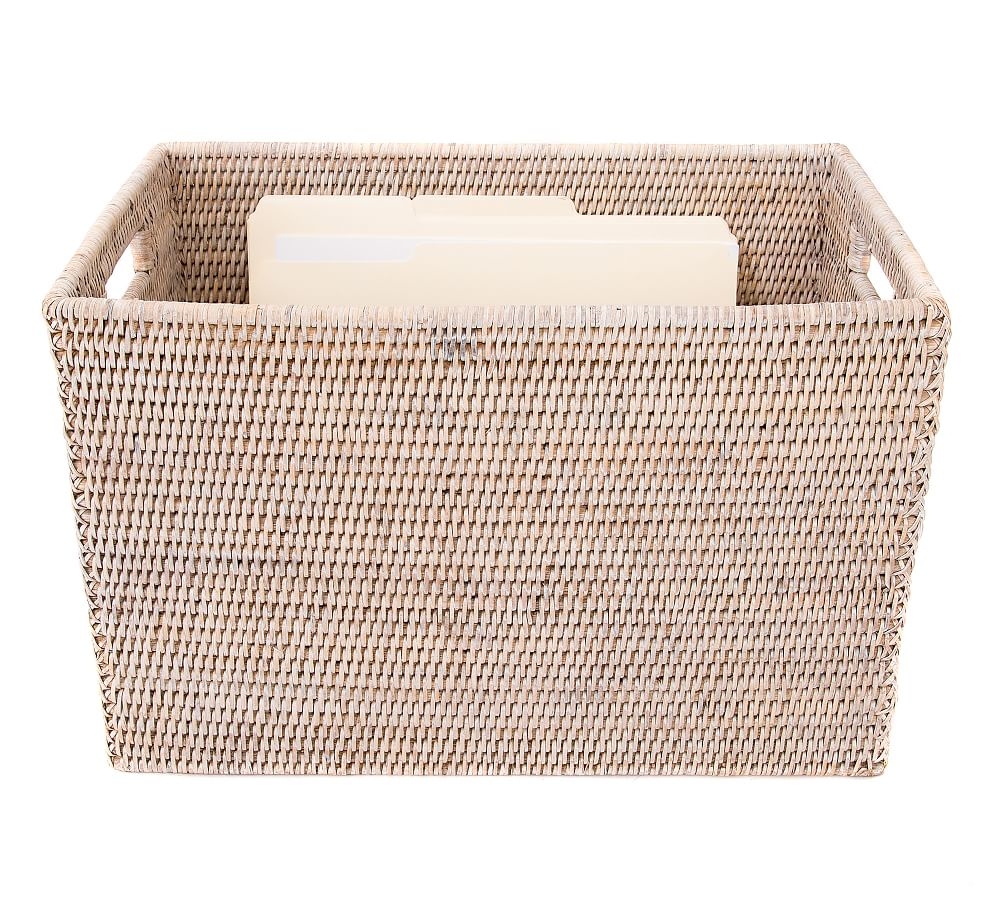Tava Handwoven Rattan Legal File Box With Lid, White Wash - Image 0