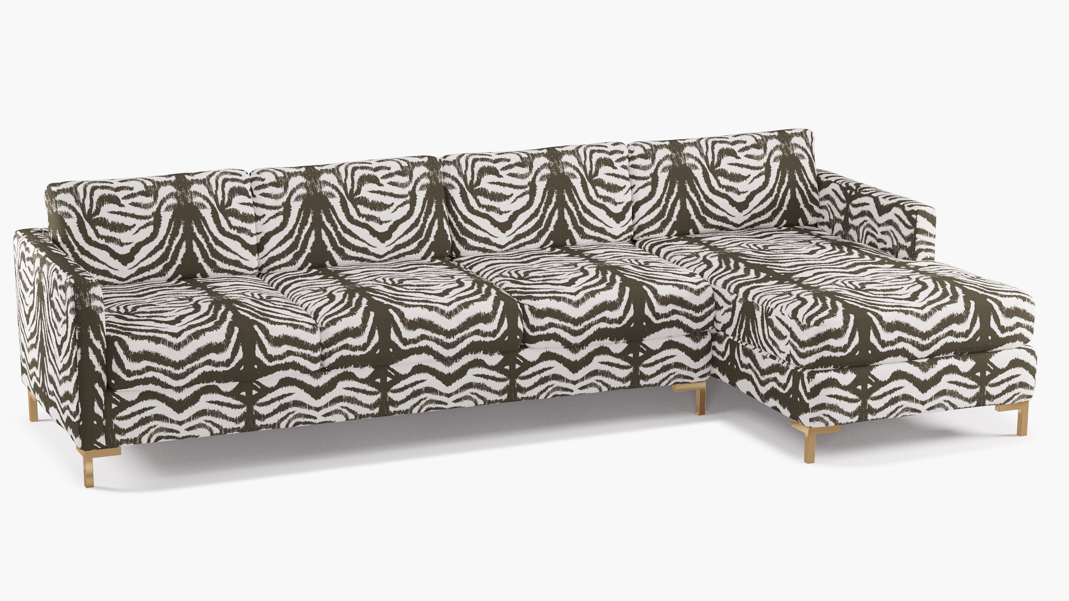 Modern Sectional, Right Facing, Zebra, Brass L Leg - Image 1