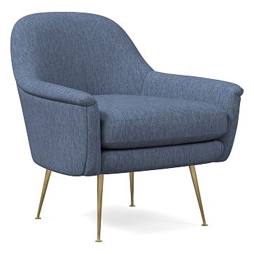 Phoebe Mid-Century Chair, Performance Coastal Linen, Midnight, Brass - Image 0