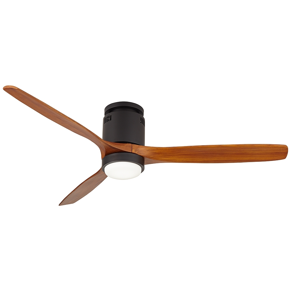 52" Windspun Walnut Matte Black LED DC Hugger Ceiling Fan with Remote - Image 0