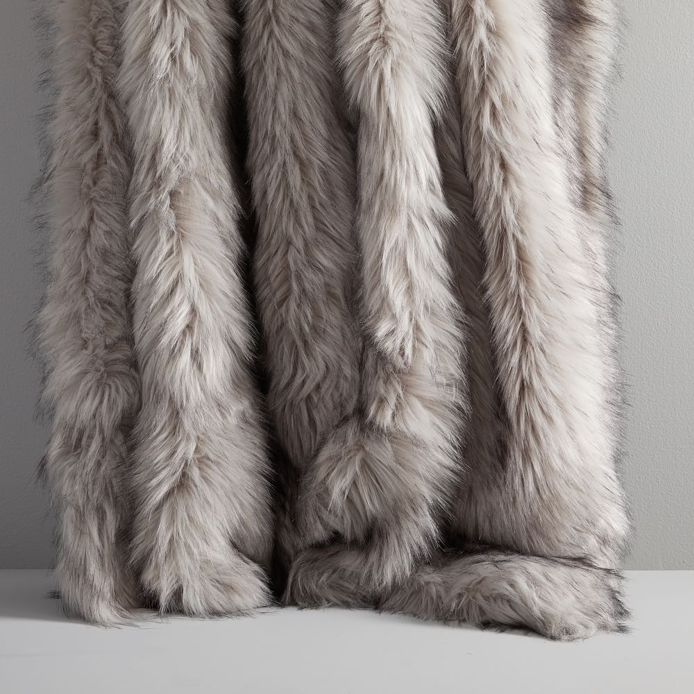 Faux Fur Brushed Tips Throw, Pearl Gray, 47x60 - Image 0