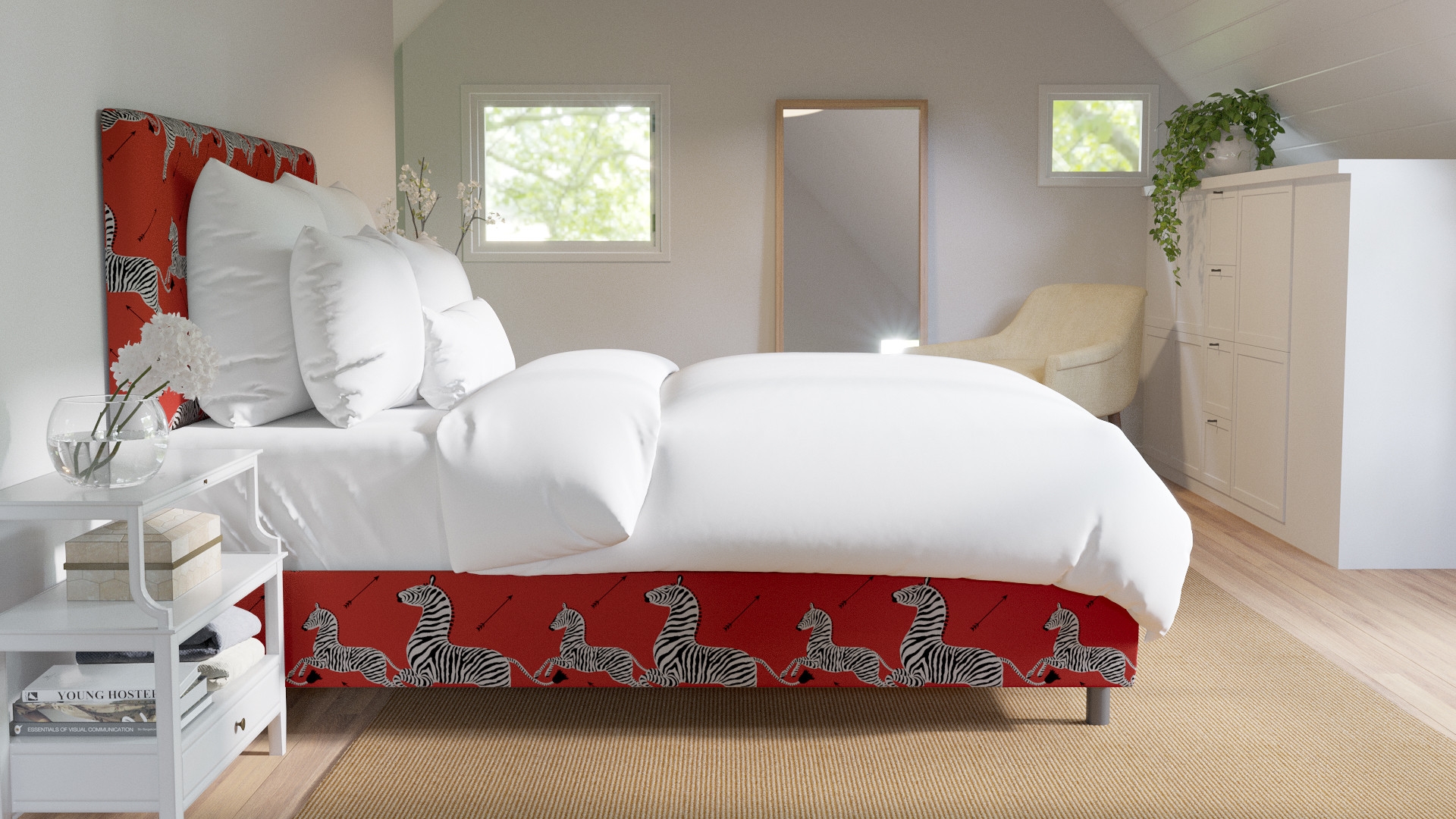 Square Back Bed, Coral Zebra, Queen - Image 3