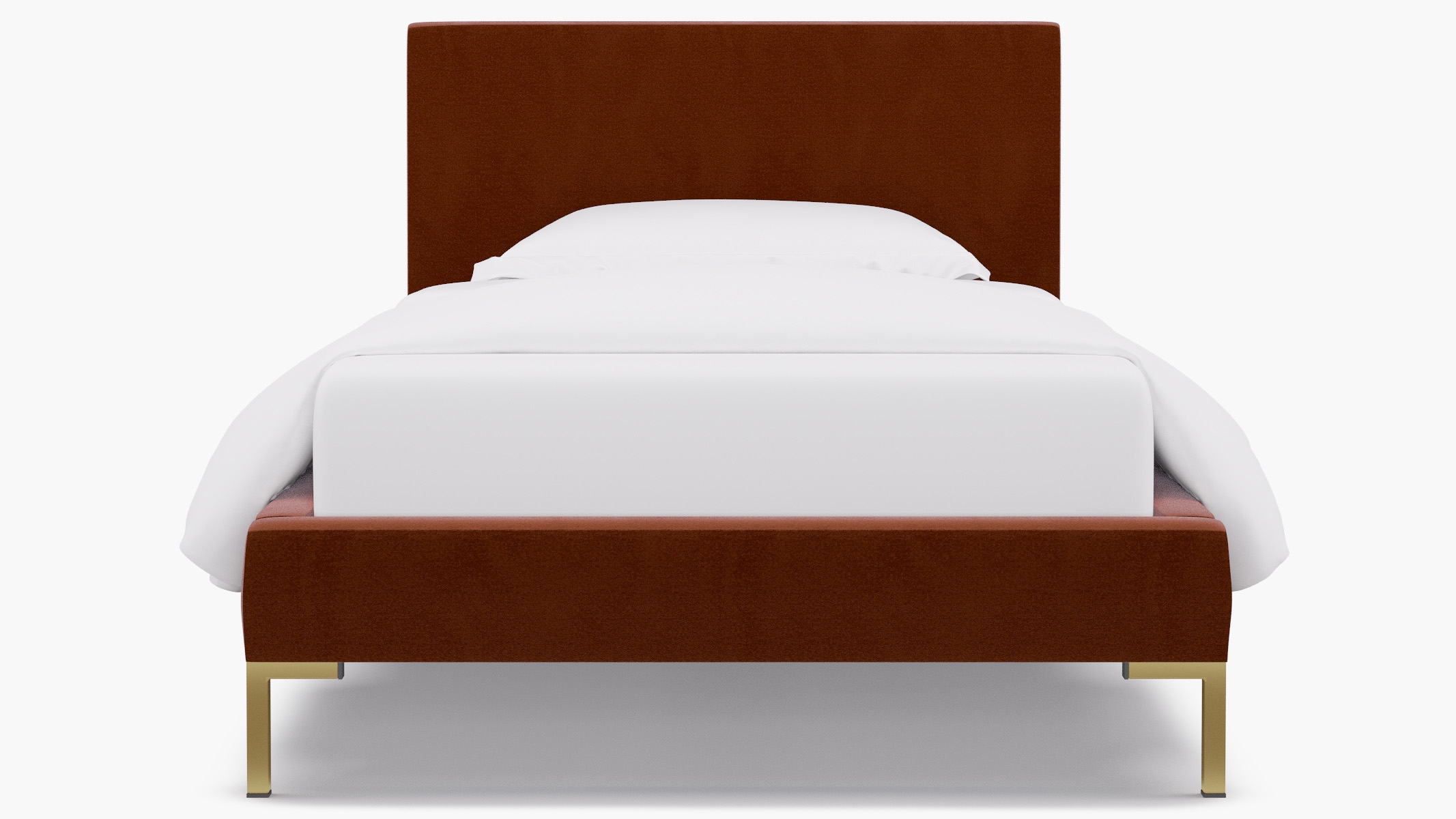 Modern Platform Bed, Rust Classic Velvet, Brass, Twin - Image 0