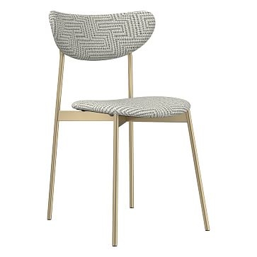 Modern Petal Fully Upholstered Dining Chair, Traveling Dot, Frost Gray, Light Bronze - Image 0