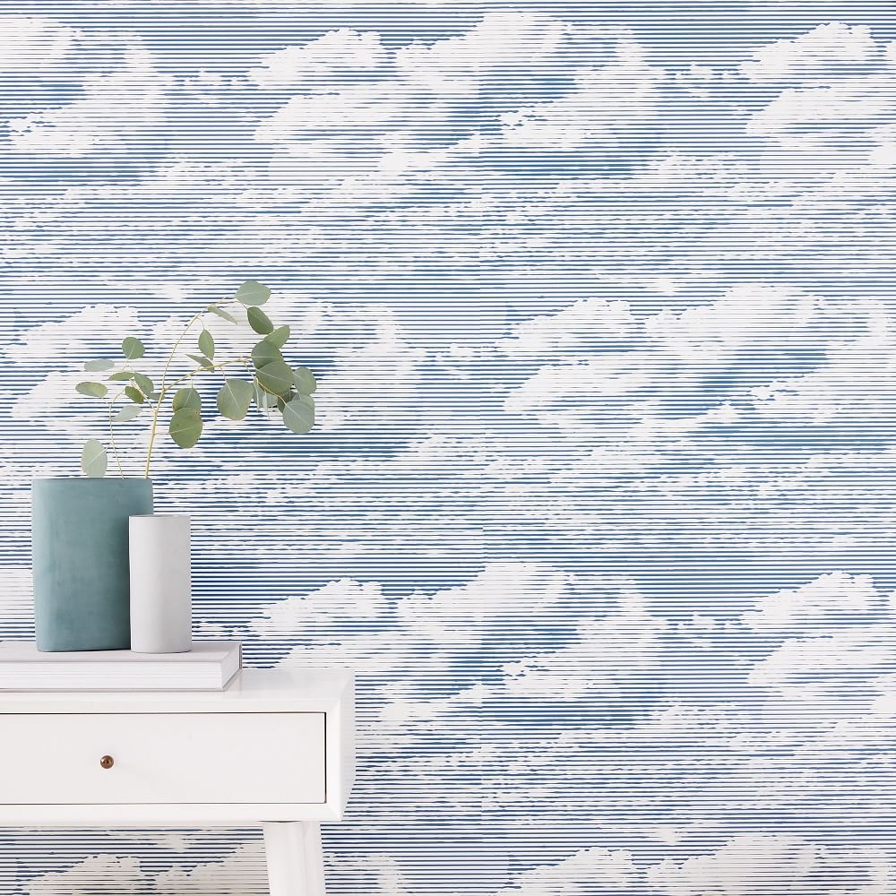 Etched Clouds Print Wallpaper, Rainstorm Blue - Image 0
