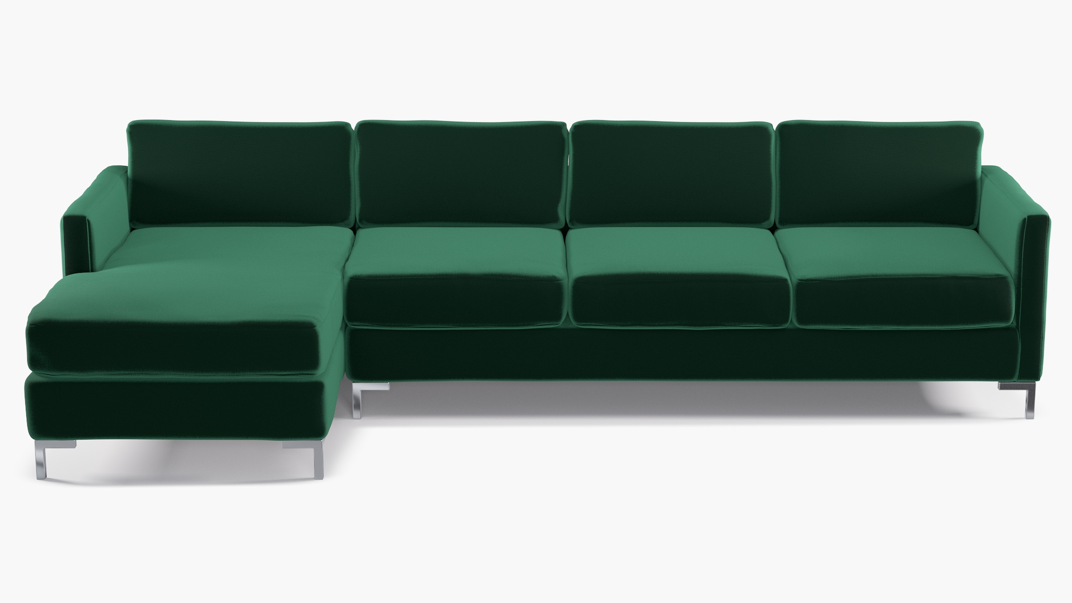 Modern Sectional, Left Facing, Spruce Performance Plush Velvet, Chrome L Leg - Image 0