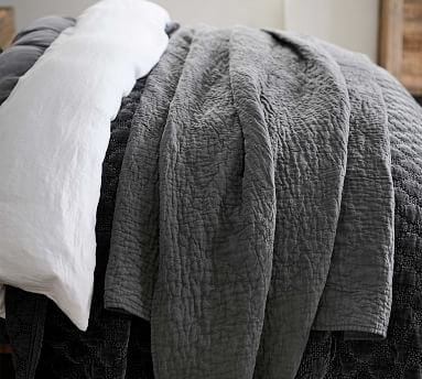 Soft Gray Belgian Flax Linen Handcrafted Quilt, King - Image 5
