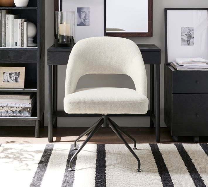 Hartley Stationary Swivel Desk Chair, Performance Boucle Oatmeal, Black Base - Image 1