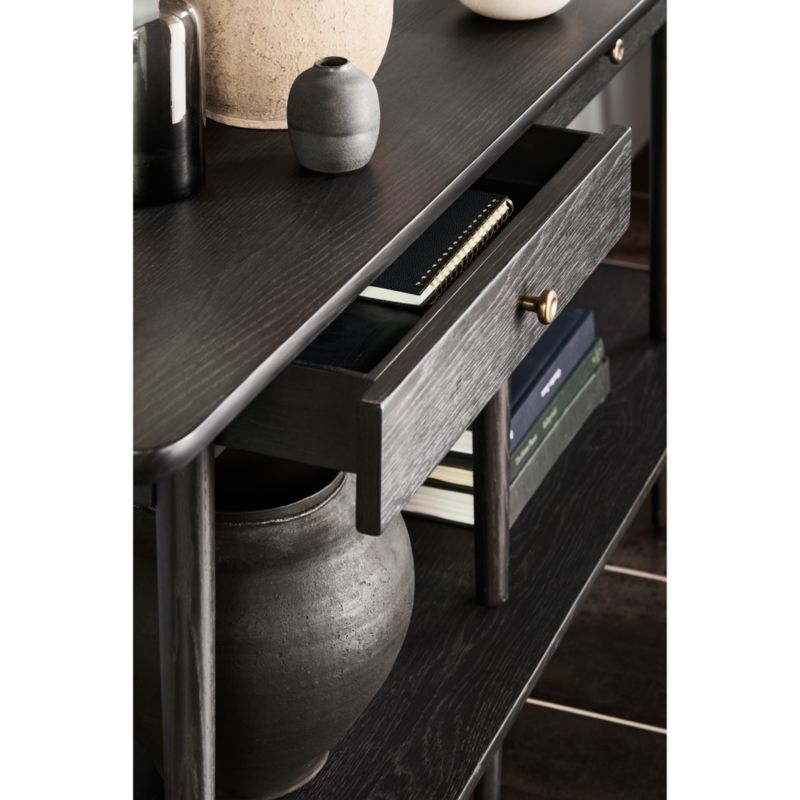 Mickell 72" Rectangular Black Wood Storage Console Table - Image 3