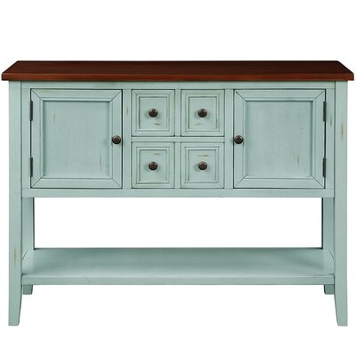 Sideboard Console Table With  4 Storage Drawers And Bottom Shelf (lime White) - Image 0
