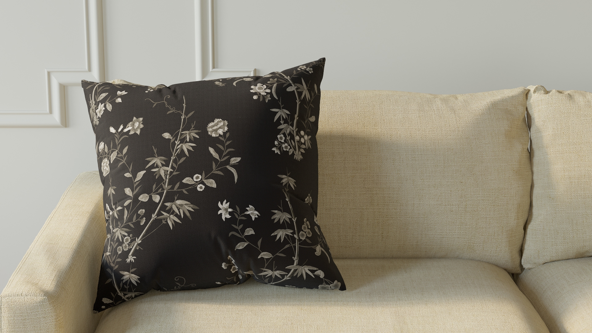 Throw Pillow 22", Black Bamboo Garden, 22" x 22" - Image 2