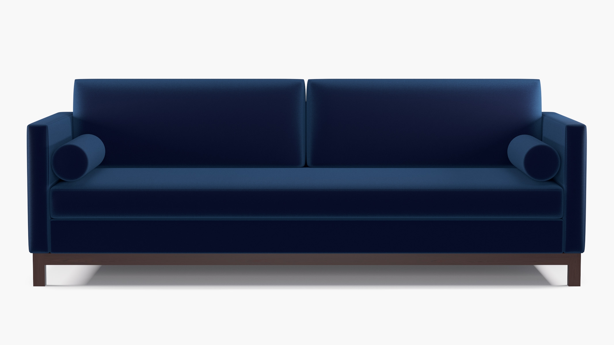 Tailored Tuxedo Sofa, Navy Performance Velvet, Espresso Wood Rail - Image 0