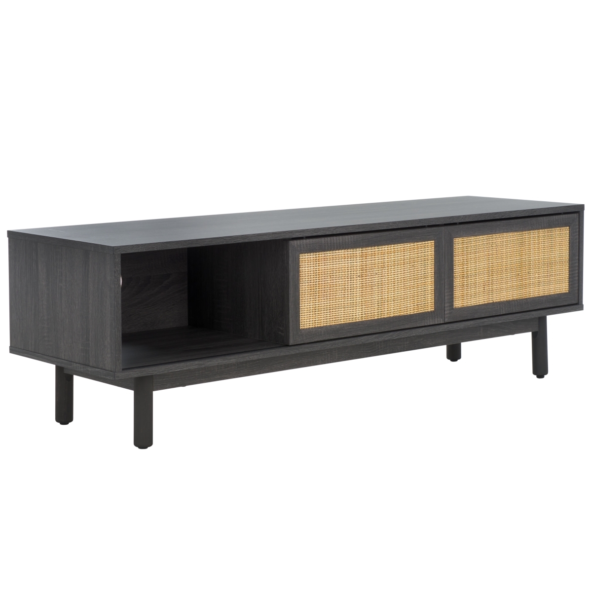 Aino 2 Door Media Stand - Distressed Black / Natural - Safavieh - Image 5