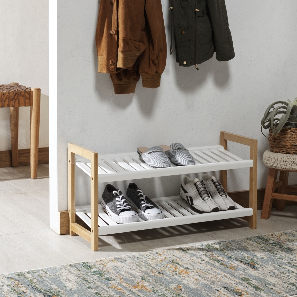 Wylie Shoe Rack - White / Natural - Safavieh - Image 1