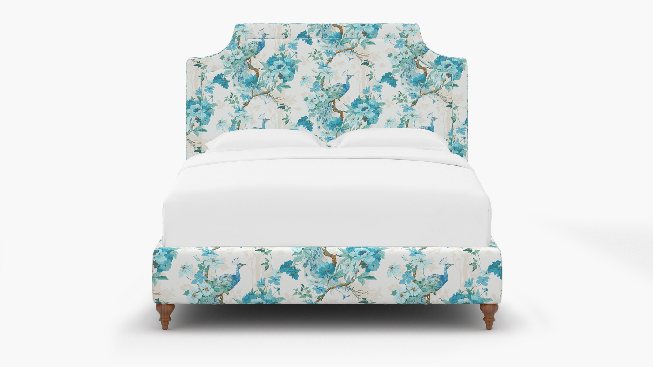 Deco Bed, Turquoise Peacock Park, Walnut Traditional Turned Leg, Full - Image 0