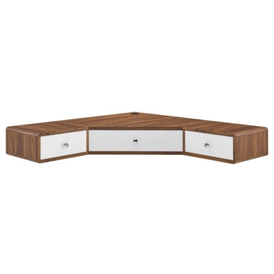 Transmit 47" Wall Mount Corner Walnut Office Desk In Walnut White - Image 0