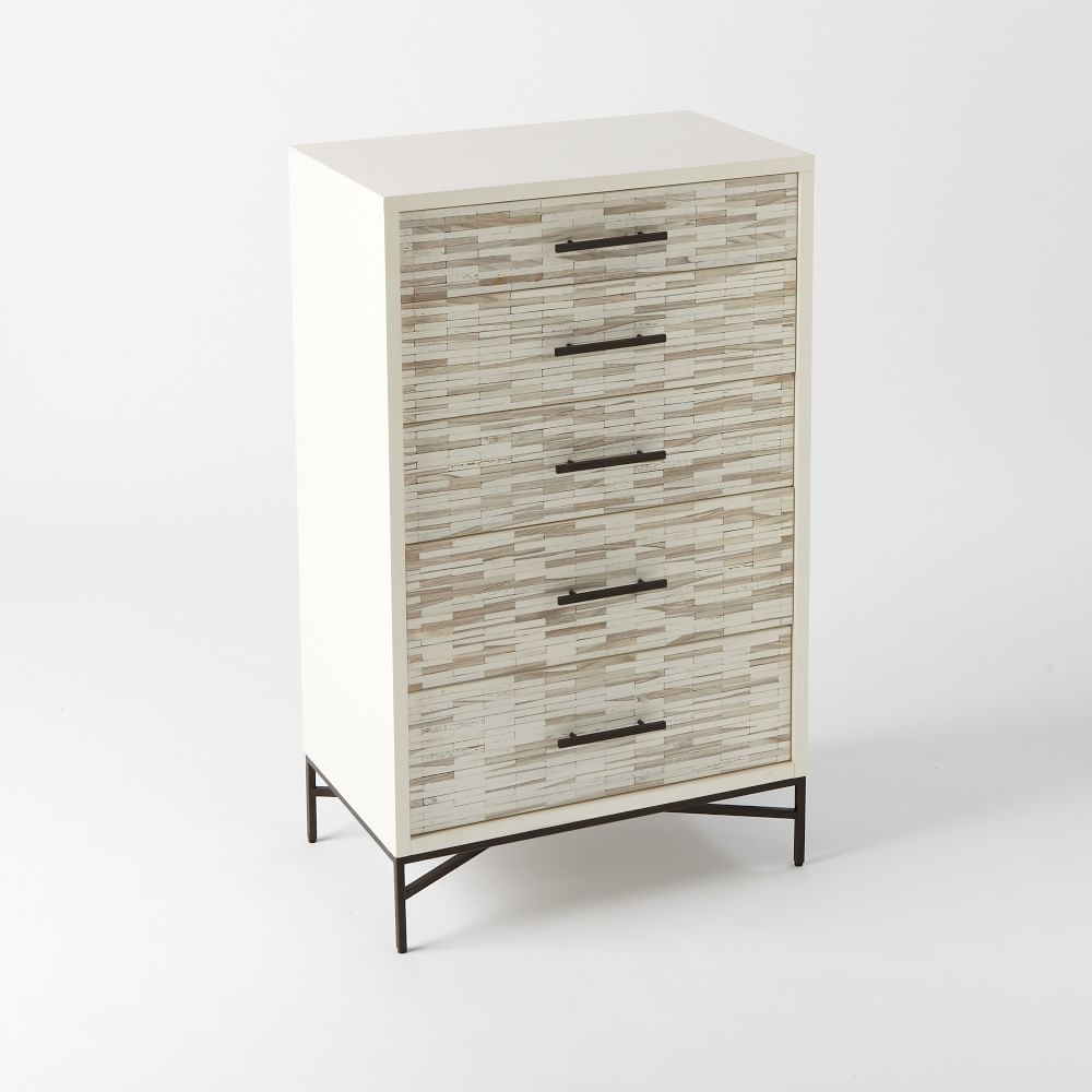 Wood Tiled 5-Drawer Dresser, White - Image 0