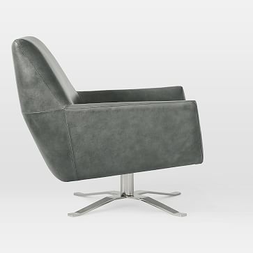 Lucas Swivel Base Leather Chair, Poly, Vegan Leather, Saddle, Polished Nickel - Image 4