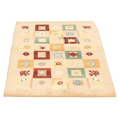 One-of-a-Kind Hand-Knotted New Age 4'1" x 6' Wool Area Rug in Ivory - Image 0