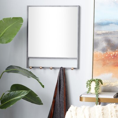Square Black Metal Mirror With Hooks 20"W X 24"H - Image 0