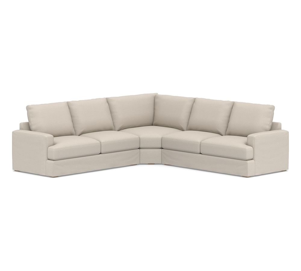 Canyon Square Arm Slipcovered 3-Piece L-Shaped Wedge Sectional, Down Blend Wrapped Cushions, Performance Chateau Basketweave Oatmeal - Image 0